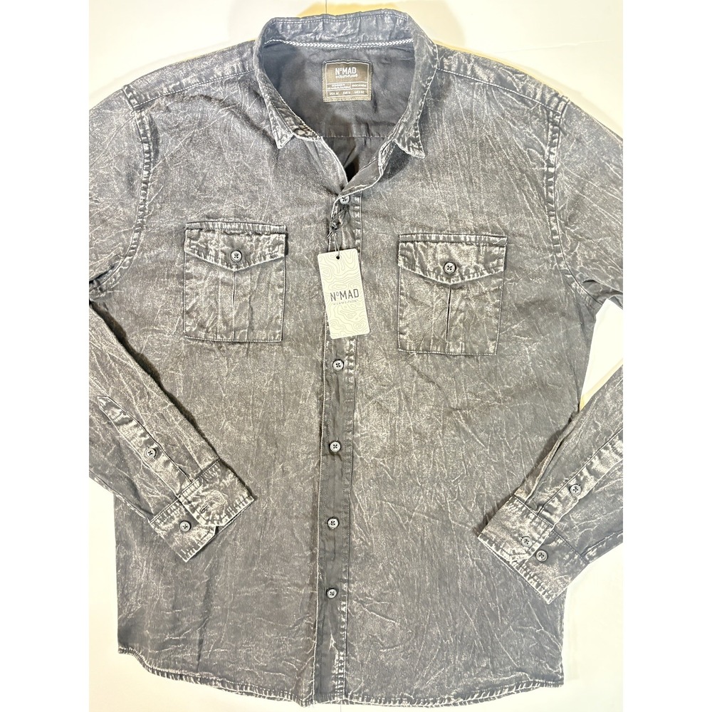NEW = NOMAD By CRAFT+FLOW Black  Button Up Shirt  Men's Size M Black Washed
